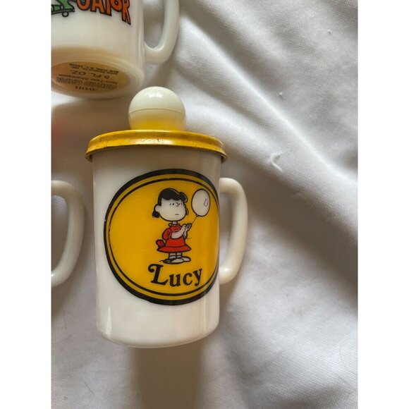 Vintage Peanuts & Animal Character Ceramic Mug Set W/ Lids - Picture 4 of 10